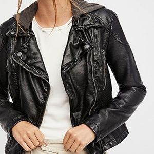 Free People Vegan Leather Hooded Jacket